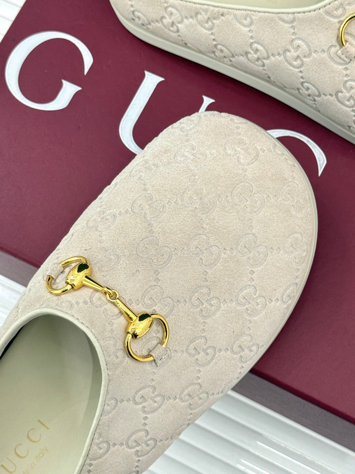 GG Mule With Horsebit Cream Suede 905742