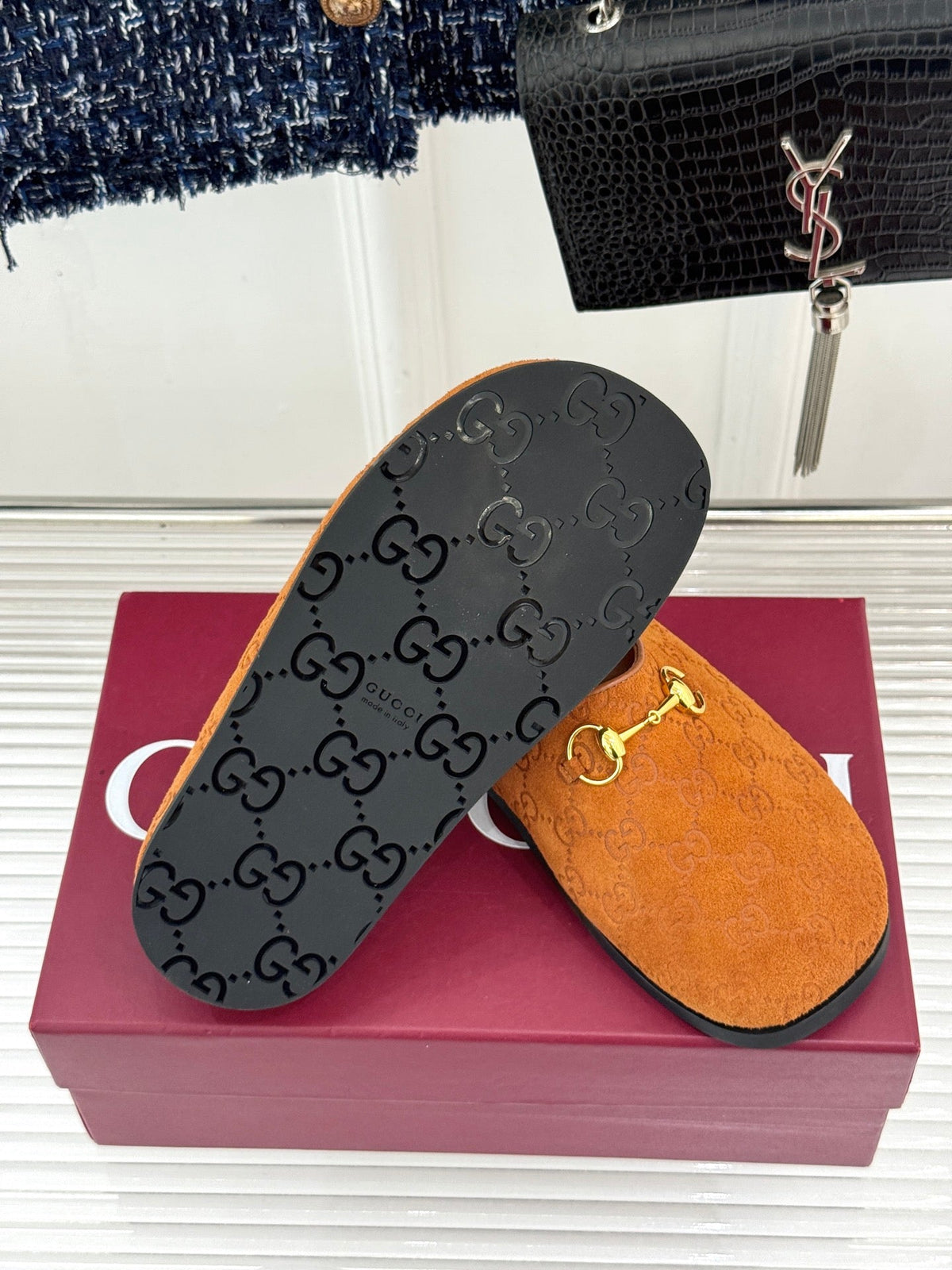GG Mule With Horsebit Orange Suede 905743