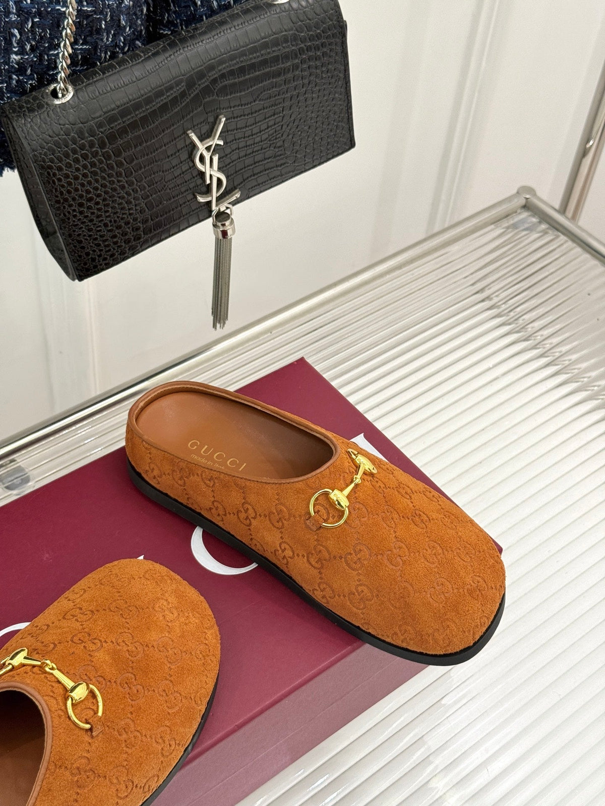 GG Mule With Horsebit Orange Suede 905743