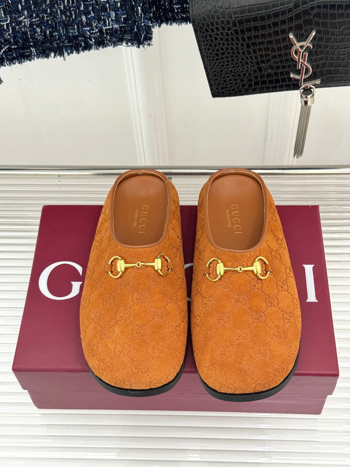 GG Mule With Horsebit Orange Suede 905743