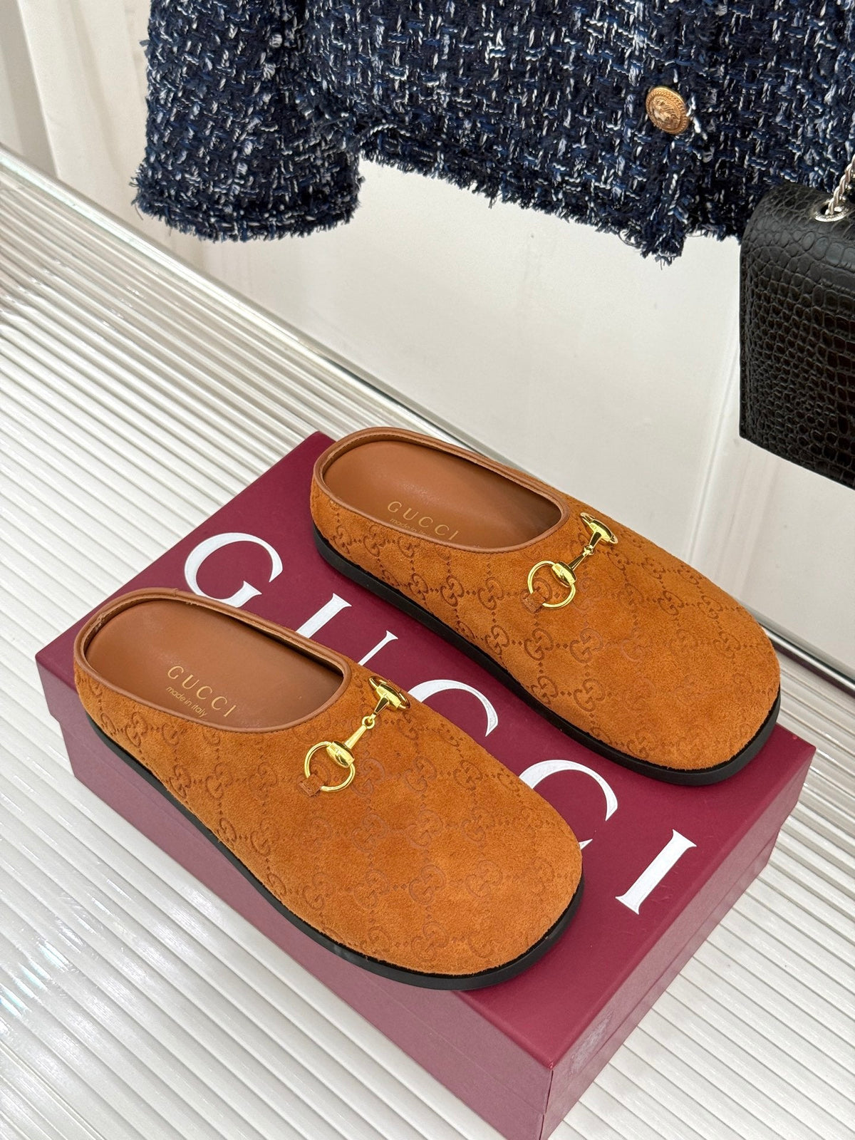 GG Mule With Horsebit Orange Suede 905743