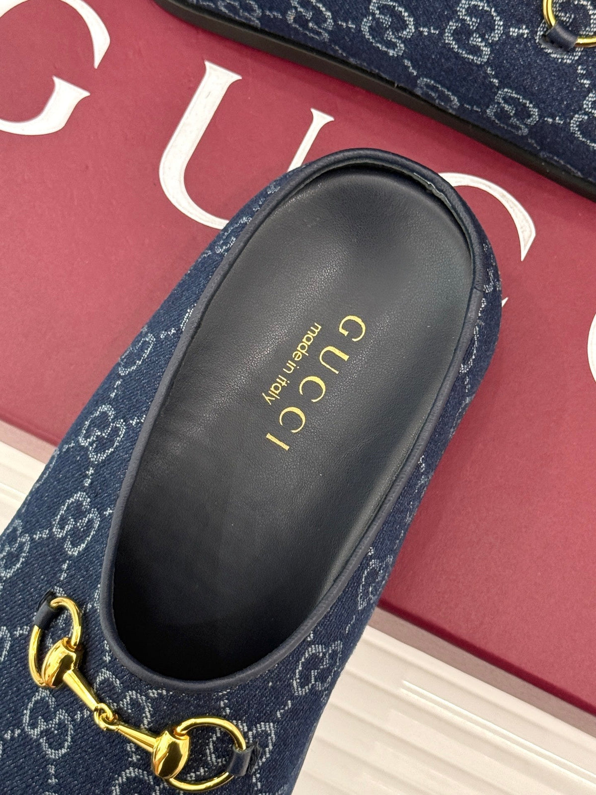 GG Mule With Horsebit Dark Blue Canvas 905744
