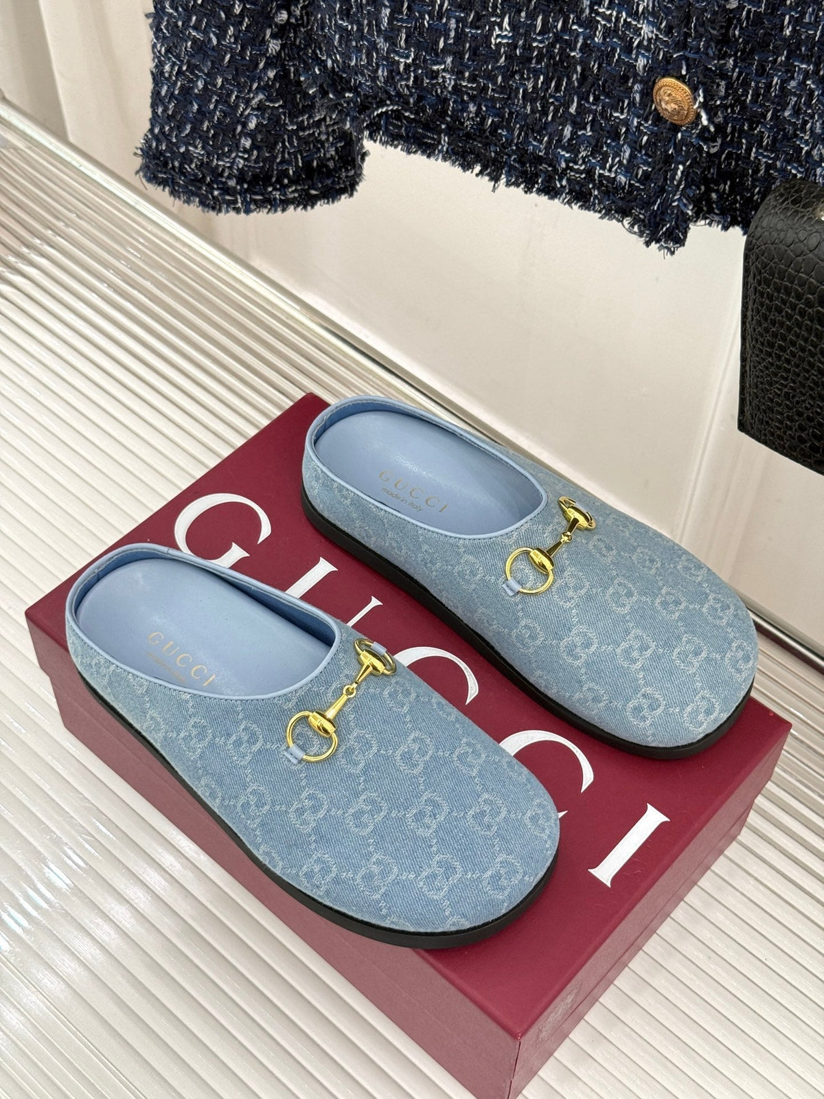 GG Mule With Horsebit Blue Canvas 905745