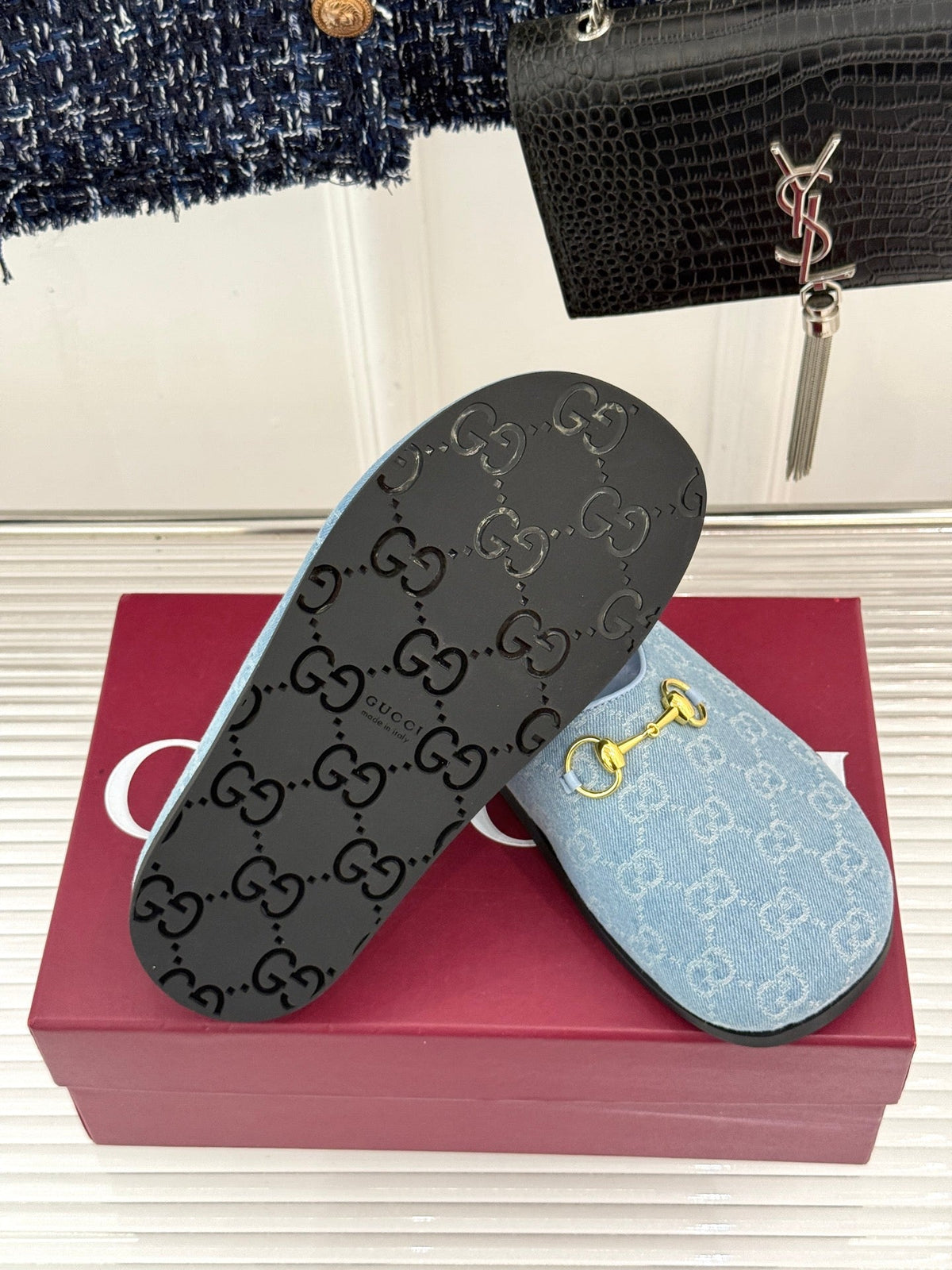 GG Mule With Horsebit Blue Canvas 905745