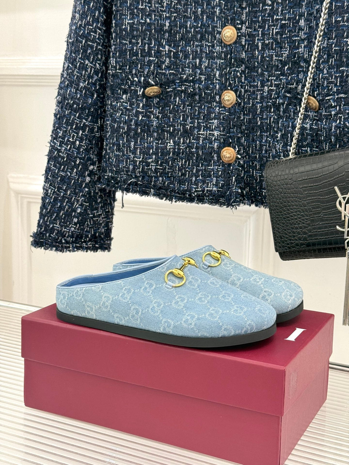 GG Mule With Horsebit Blue Canvas 905745