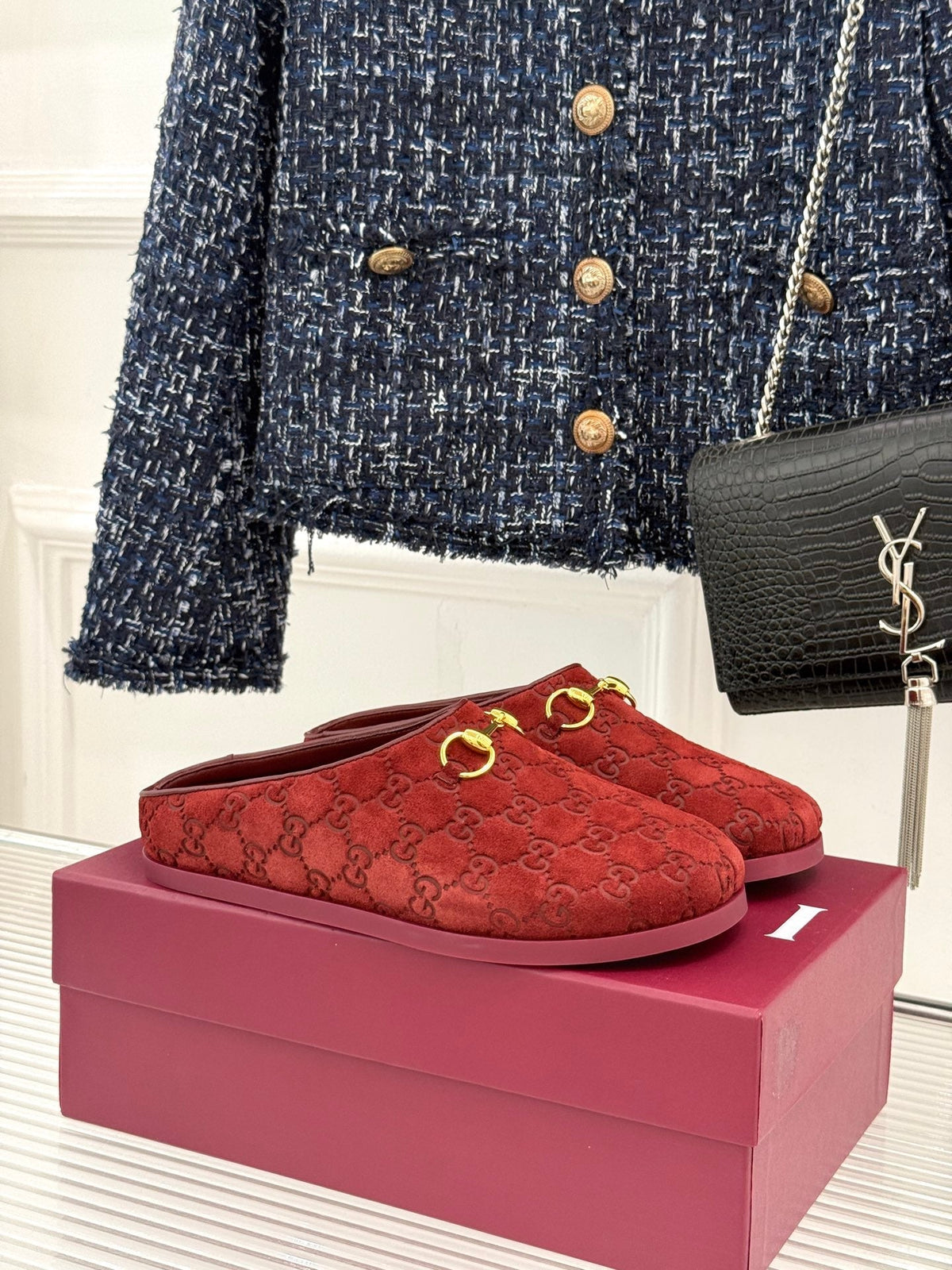 GG Mule With Horsebit Red Suede 905746
