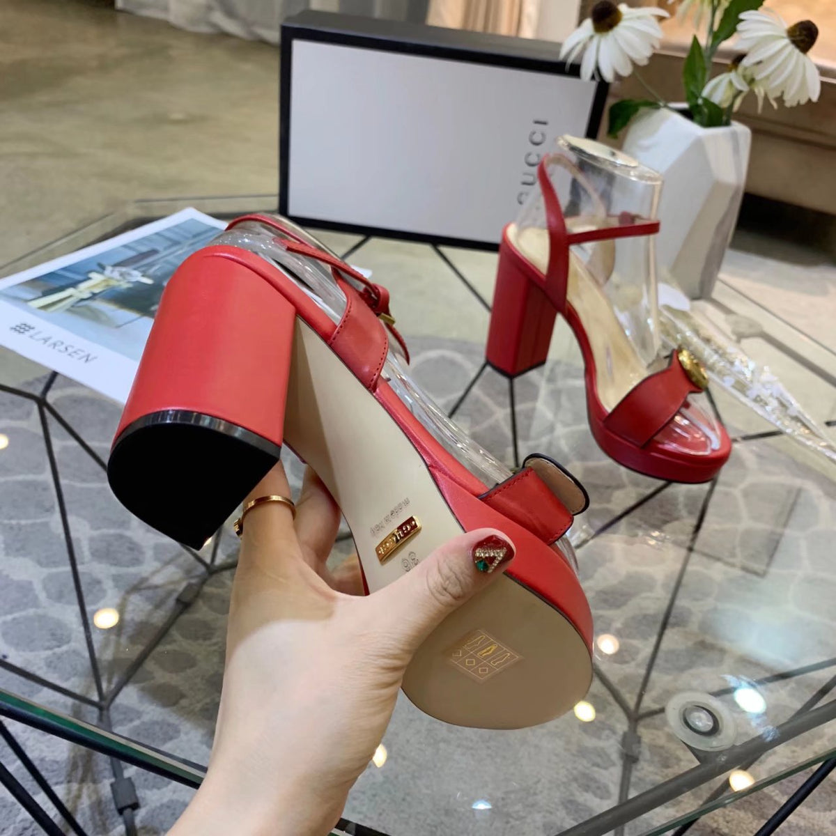 GG 26s Marmont Sandals 10cm Sandals Red Leather 926707
