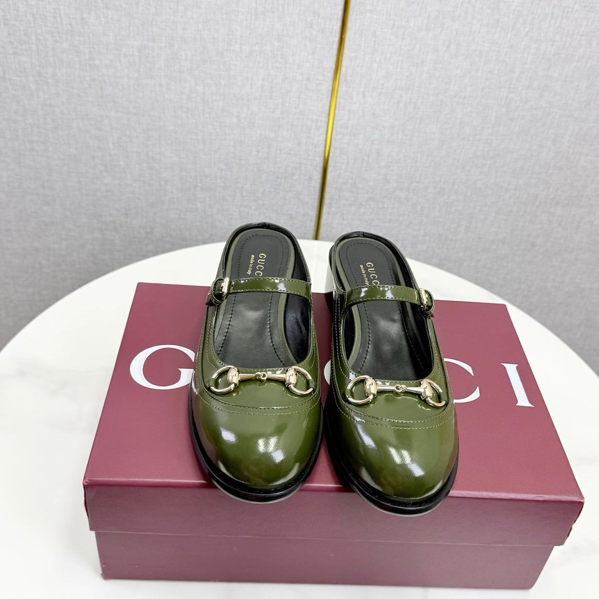 GG 26s Horsebit Slip-on Loafers Olive Glossy Leather 639928