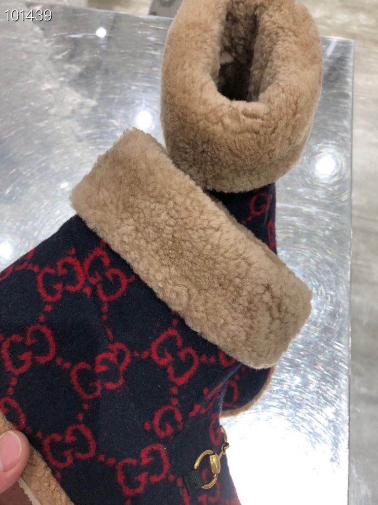 GG Horsebit Snow Navy Blue Red Suede Fleece 576254