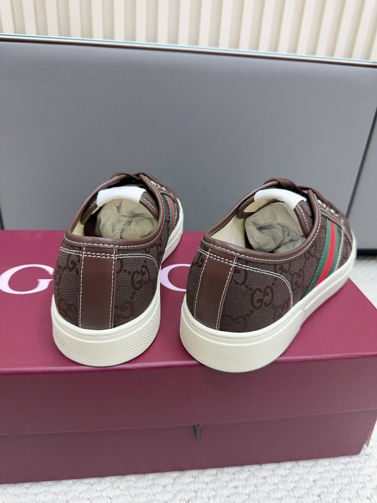 GG Tennis 1977 Sneakers Chocolate Canvas Leather 788208