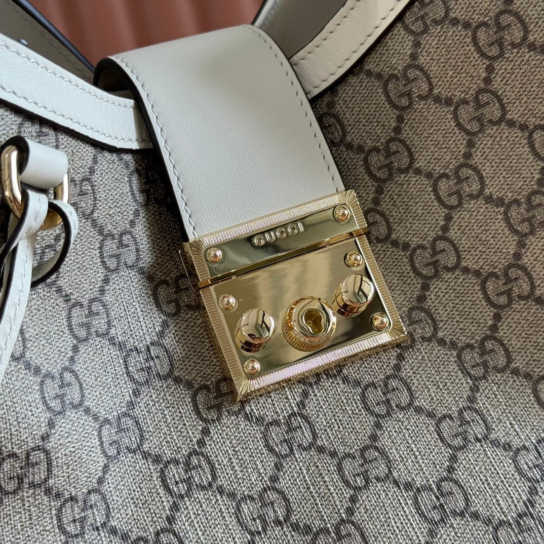 GG Padlock Bag Beige White Leather Canvas