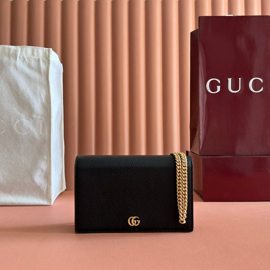 GG Marmont Wallet On Chain Black Leather