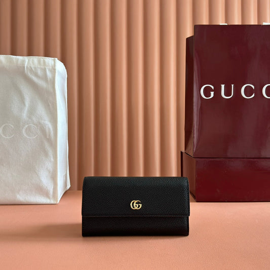 GG Bi-Color Marmont Continental Wallet Black Leather