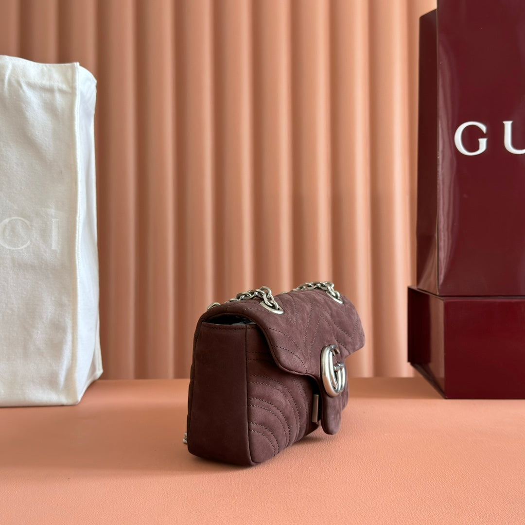 Gucci Marmont Bag 26 Red Brown Suede Gold Hardware 272099
