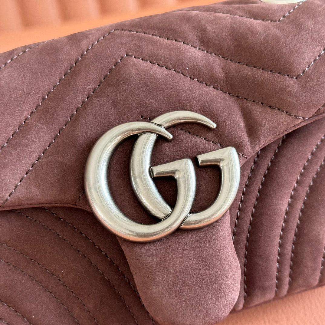 Gucci Marmont Bag 26 Red Brown Suede Gold Hardware 272099