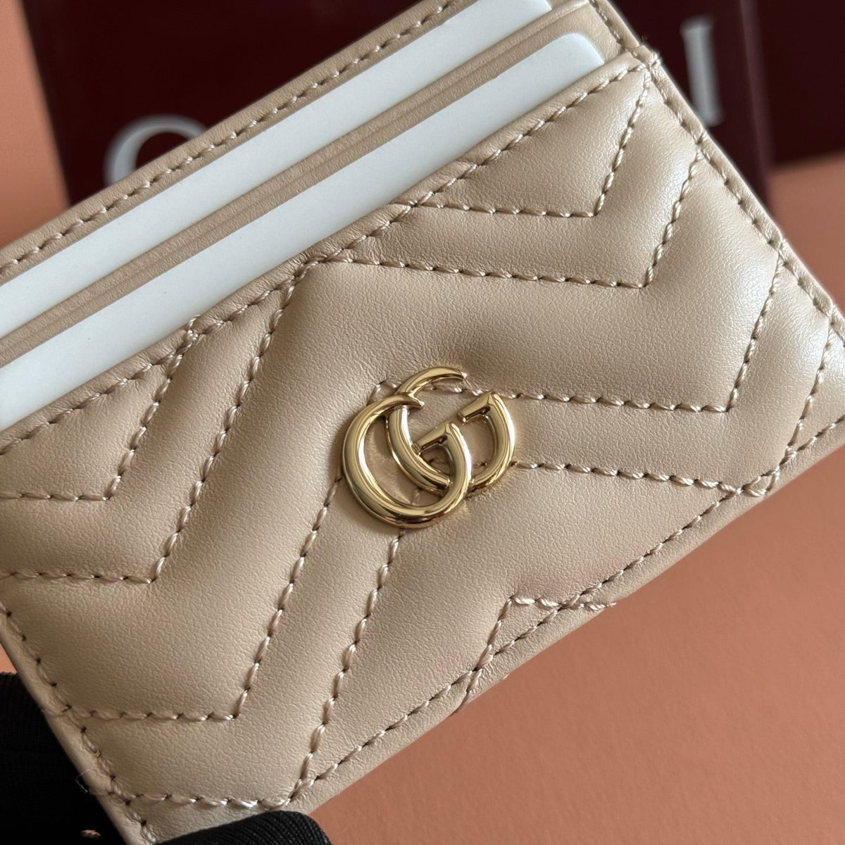 GG Marmont Card Holder Light Beige Matelassé Leather