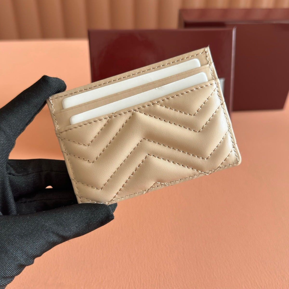 GG Marmont Card Holder Light Beige Matelassé Leather
