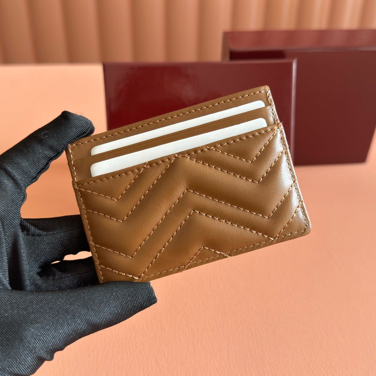 GG Marmont Card Holder Brown Matelassé Leather