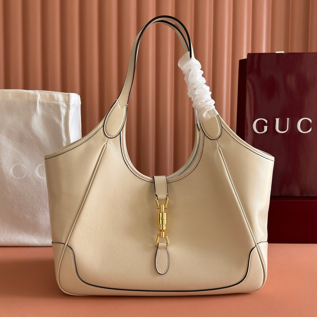 GG Mercato Medium Tote Bag Cream Lambskin