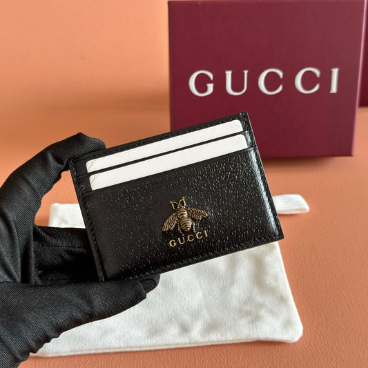 GG Animalier Card Holder Black Leather