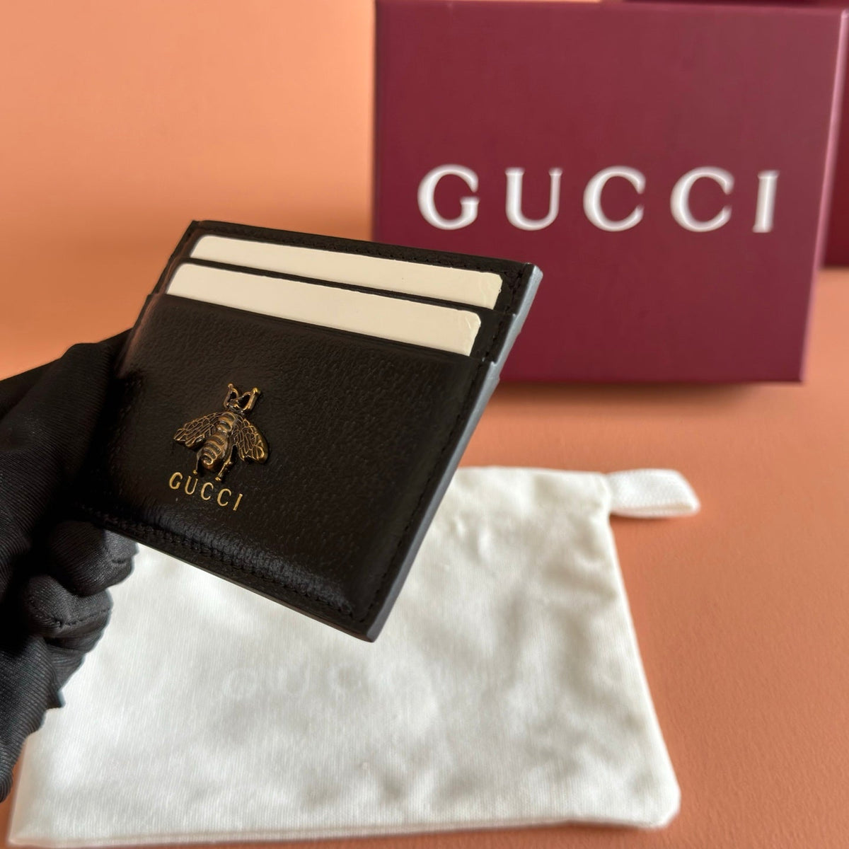 GG Animalier Card Holder Black Leather