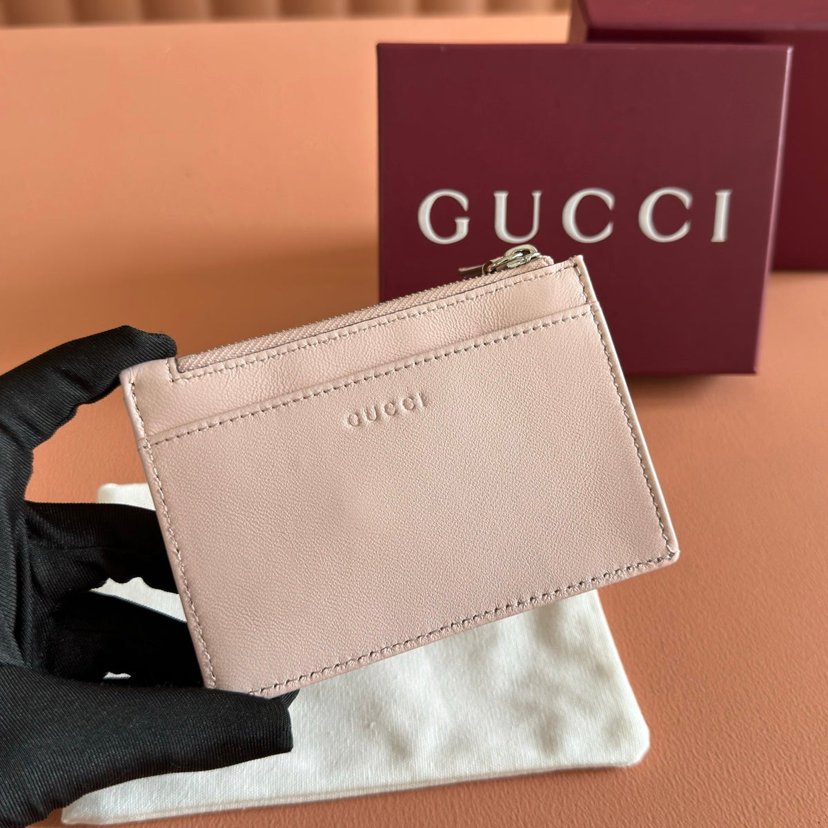 GG Marmont Zip Key Pouch Light Pink Leather