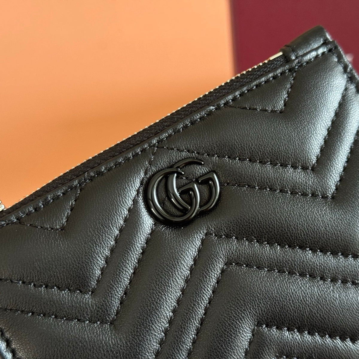 GG Marmont Zip Key Pouch Black Leather