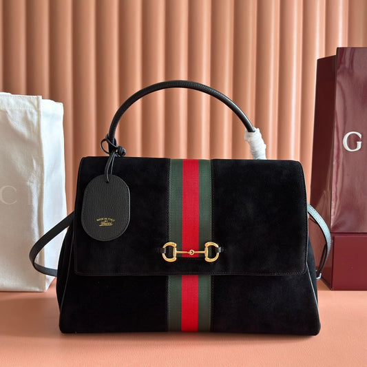 GG Paparazzo Large Top Handle Bag Black Suede 292575