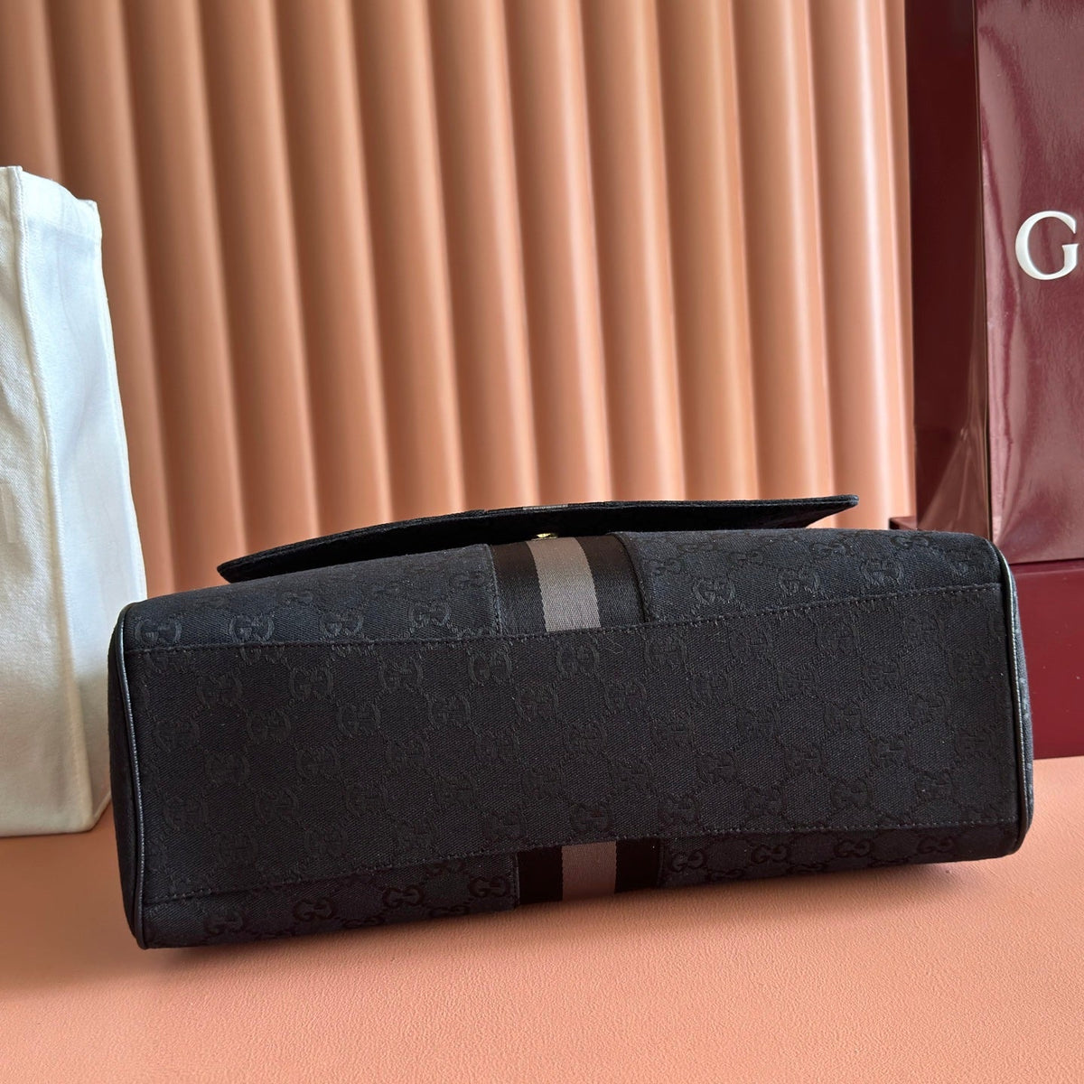 GG Paparazzo Large Top Handle Bag Black Canvas 292656