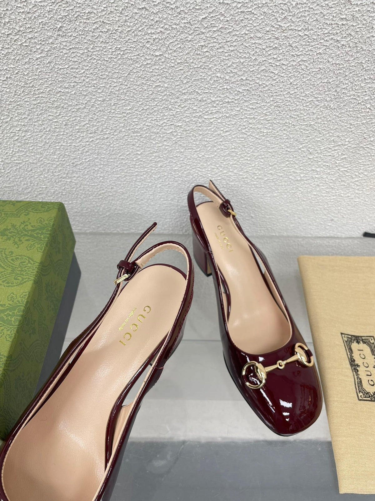 GG WOMEN'S HORSEBIT SLINGBACK 65MM IN WINE RED CALFSKIN