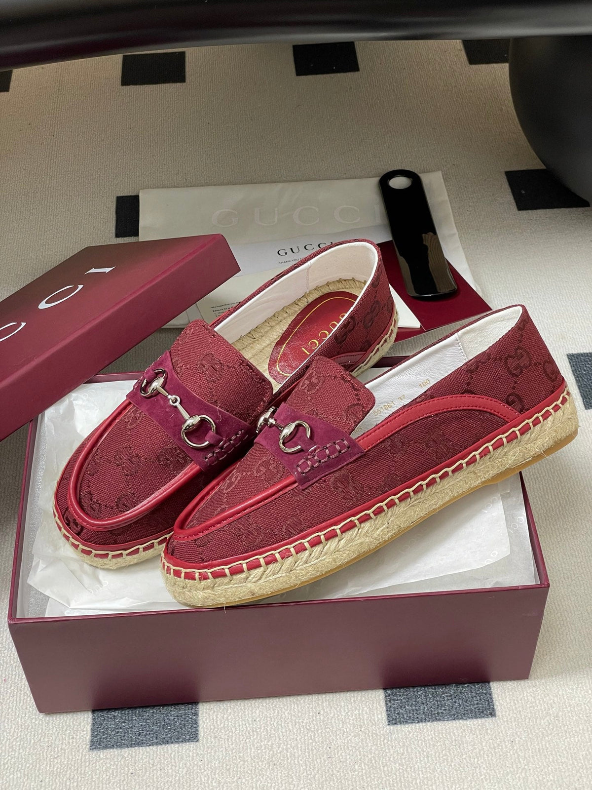 GG 26ss Slip-on Loafers Red Double G Canvas 593493