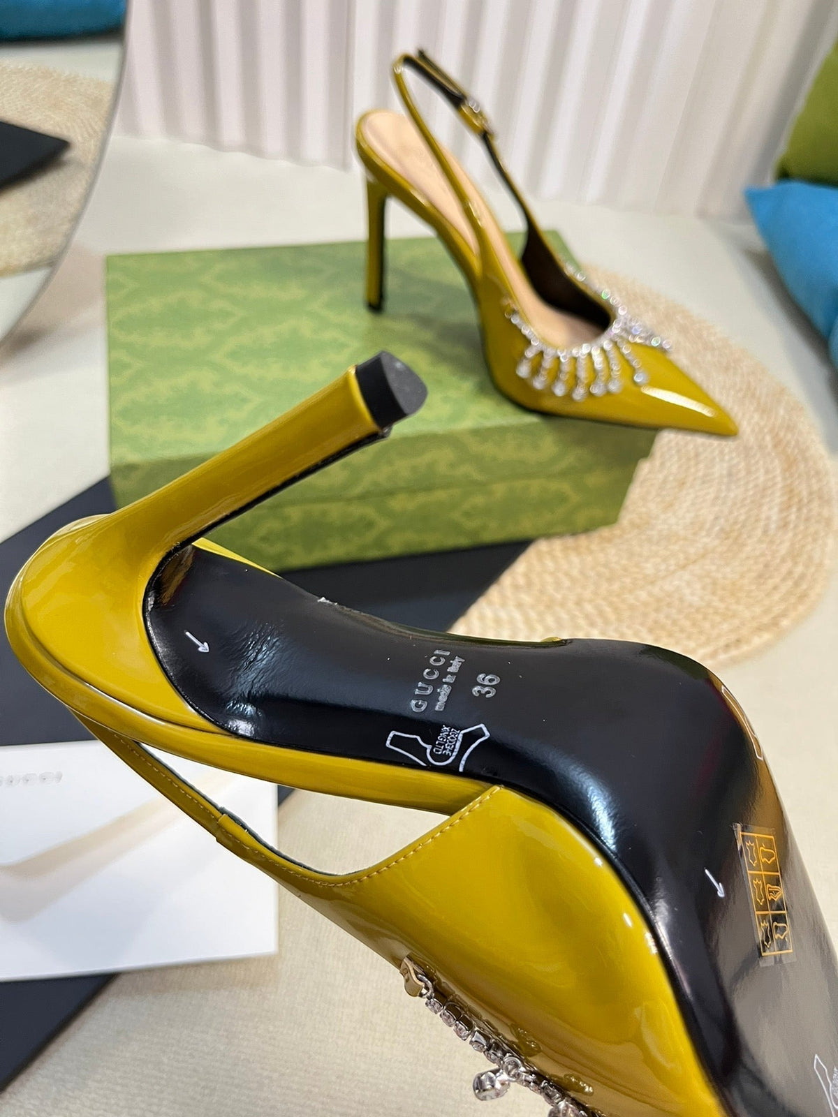GC Embellished Slingback Acid Green Patent Leather 294622