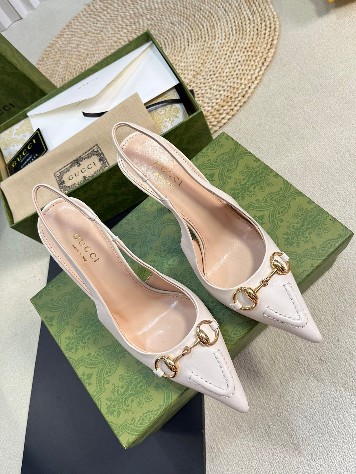GC Horsebit Slingback Pump 100mm White Sheepskin 294568