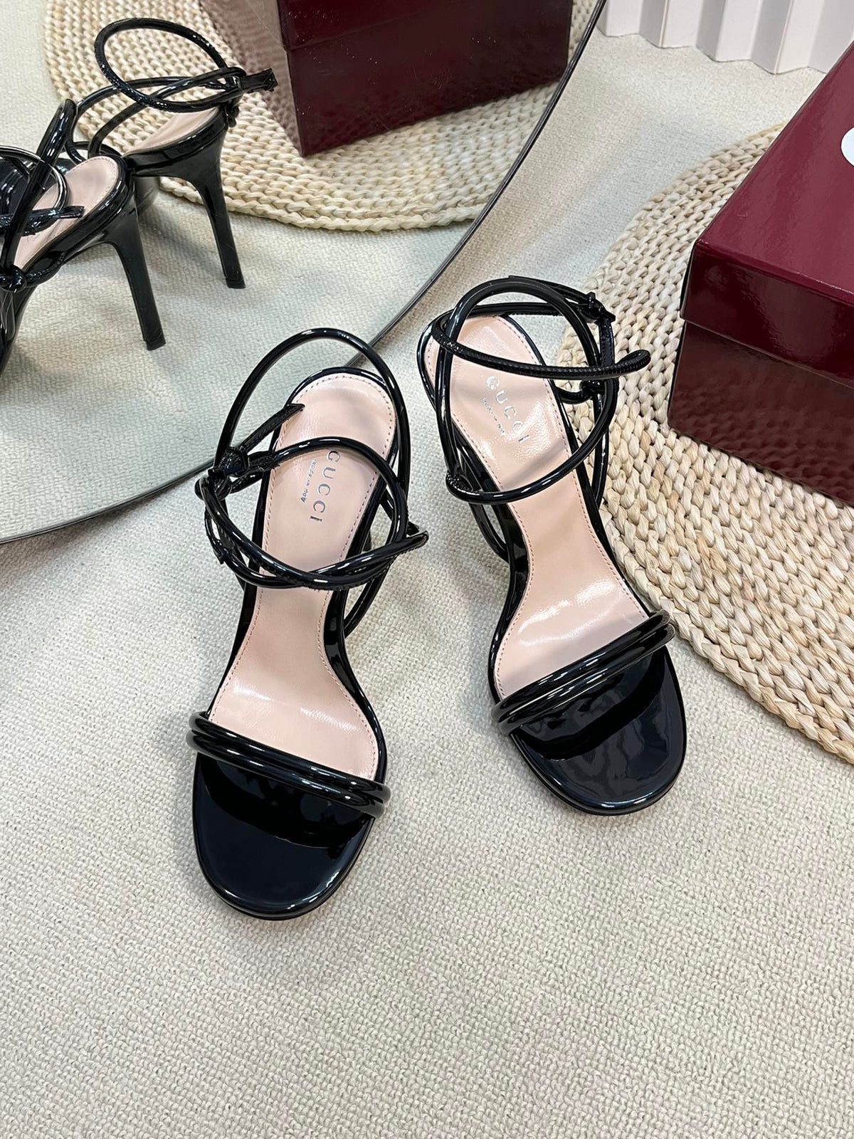 HIGH SANDAL 10 CM IN BLACK GLOSSY CALFSKIN