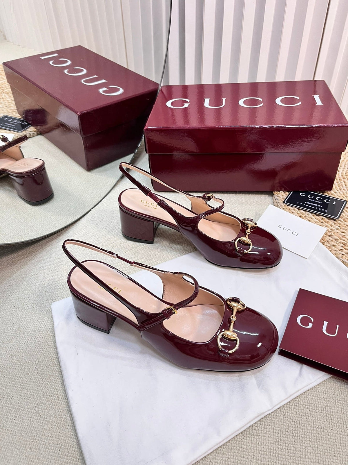 GC Horsebit Slingback 60mm Rosso Ancora red Patent Leather 294589