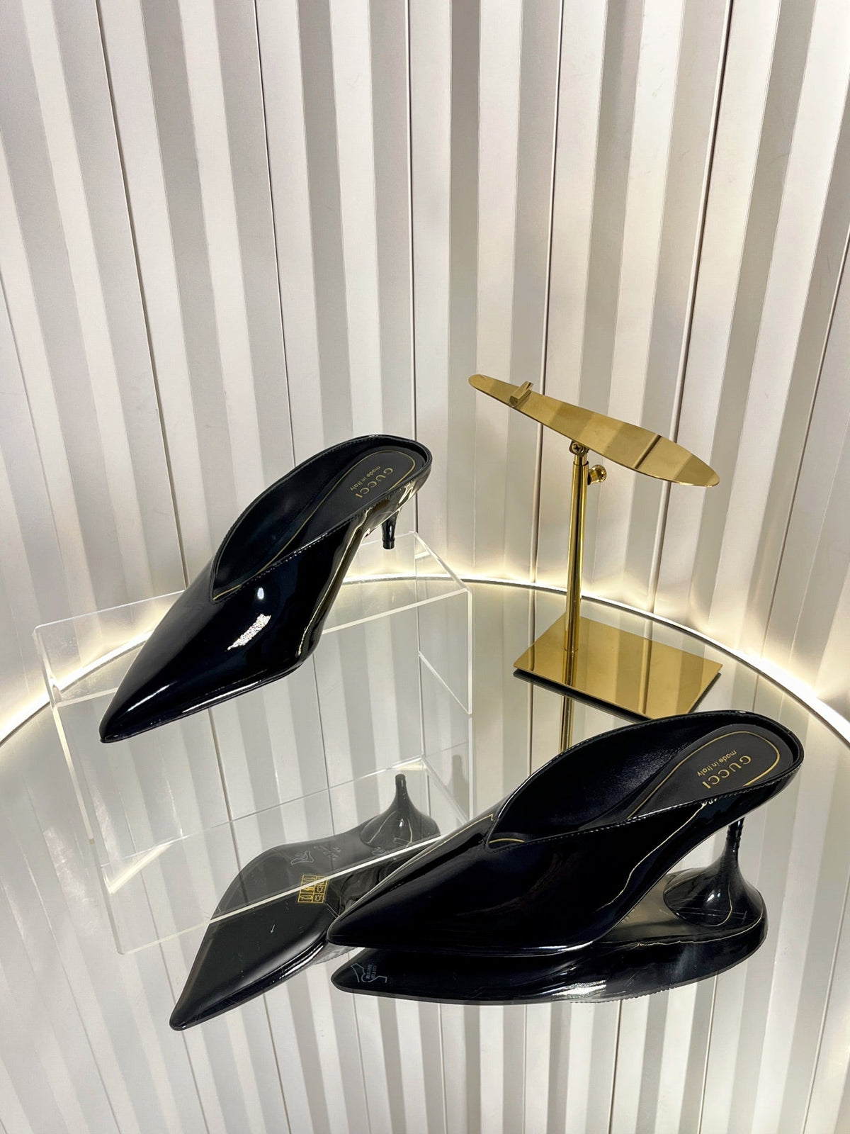 GG Women's Heeled Mules 50mm Black Patent Leather 548399