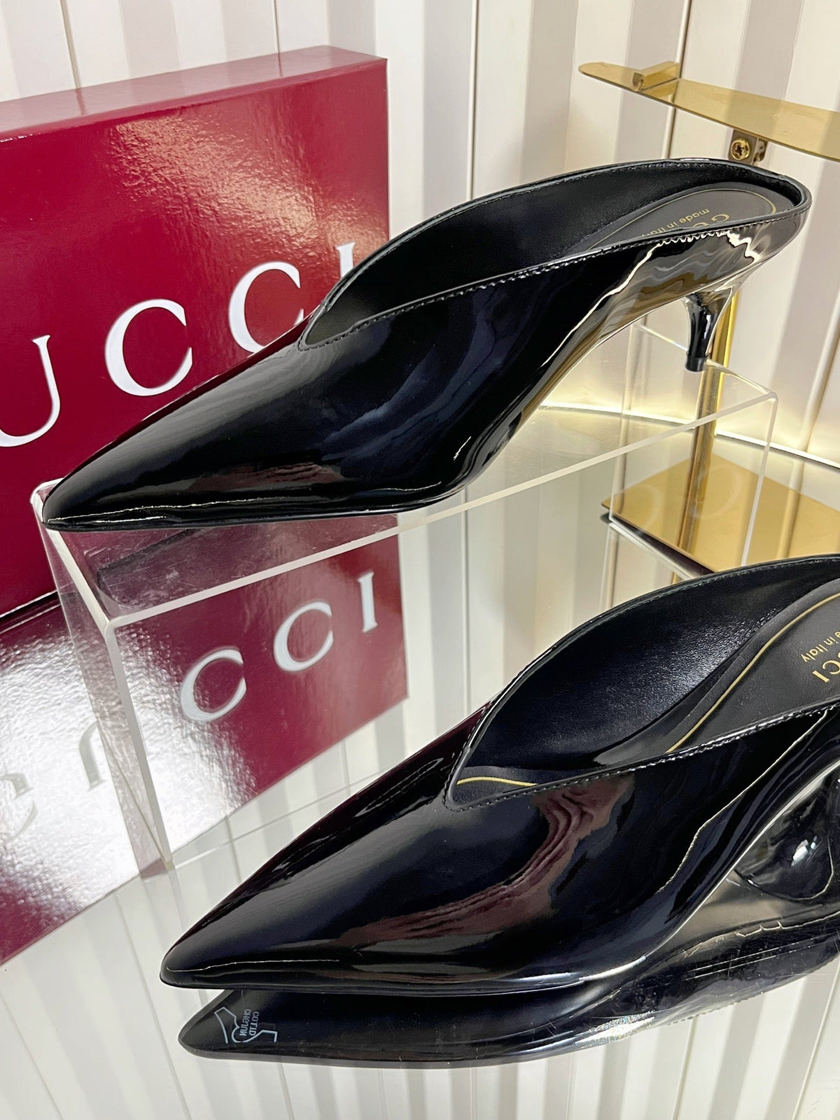 GG Women's Heeled Mules 50mm Black Patent Leather 548399