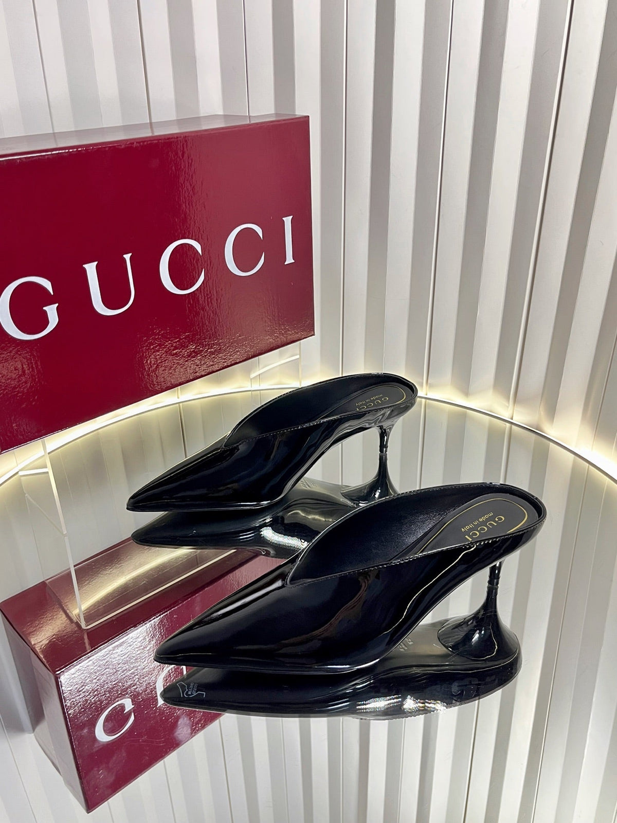 GG Women's Heeled Mules 50mm Black Patent Leather 548399