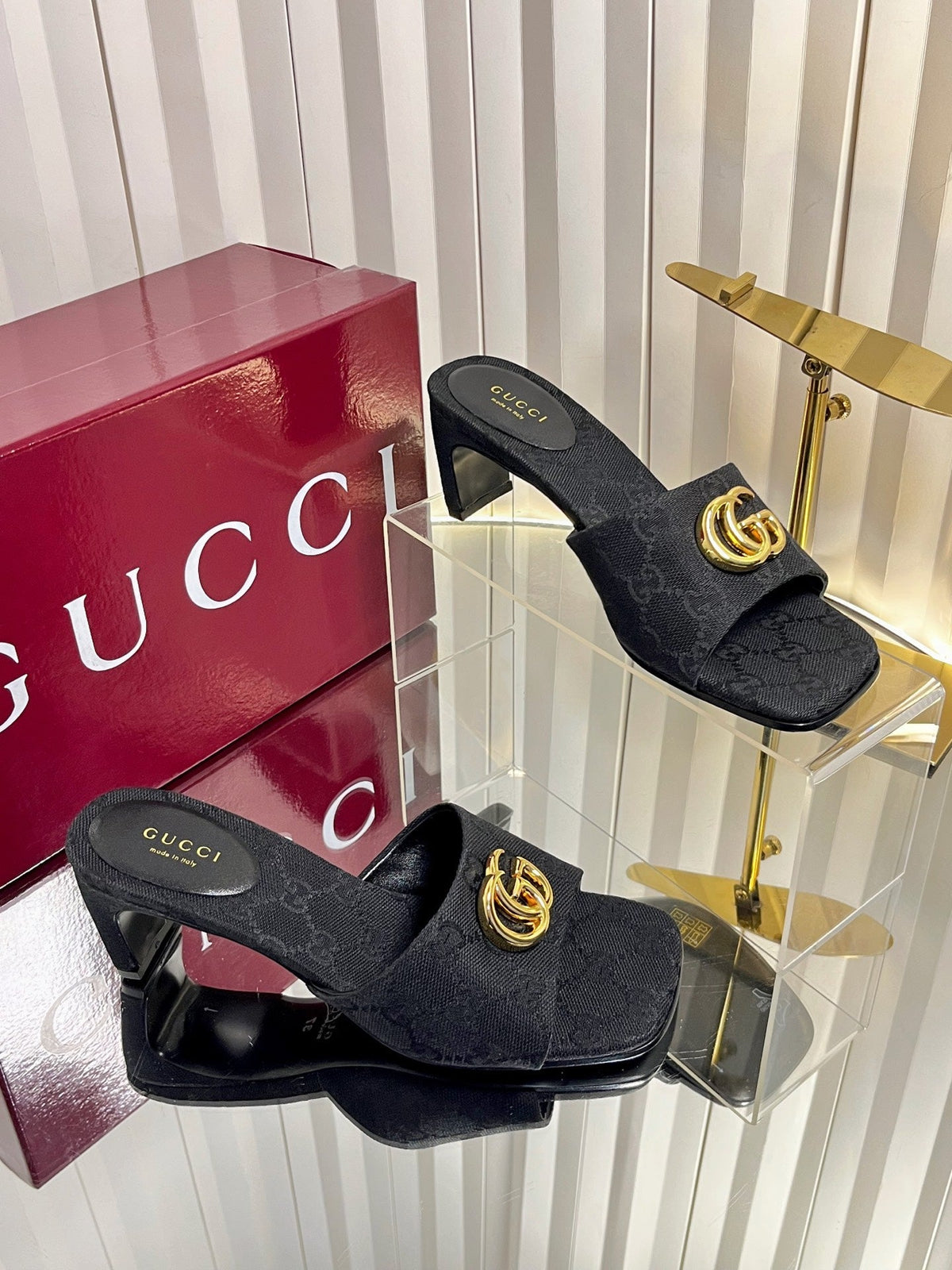 GG 26S Slippers 4.5cm Black Canvas 616452
