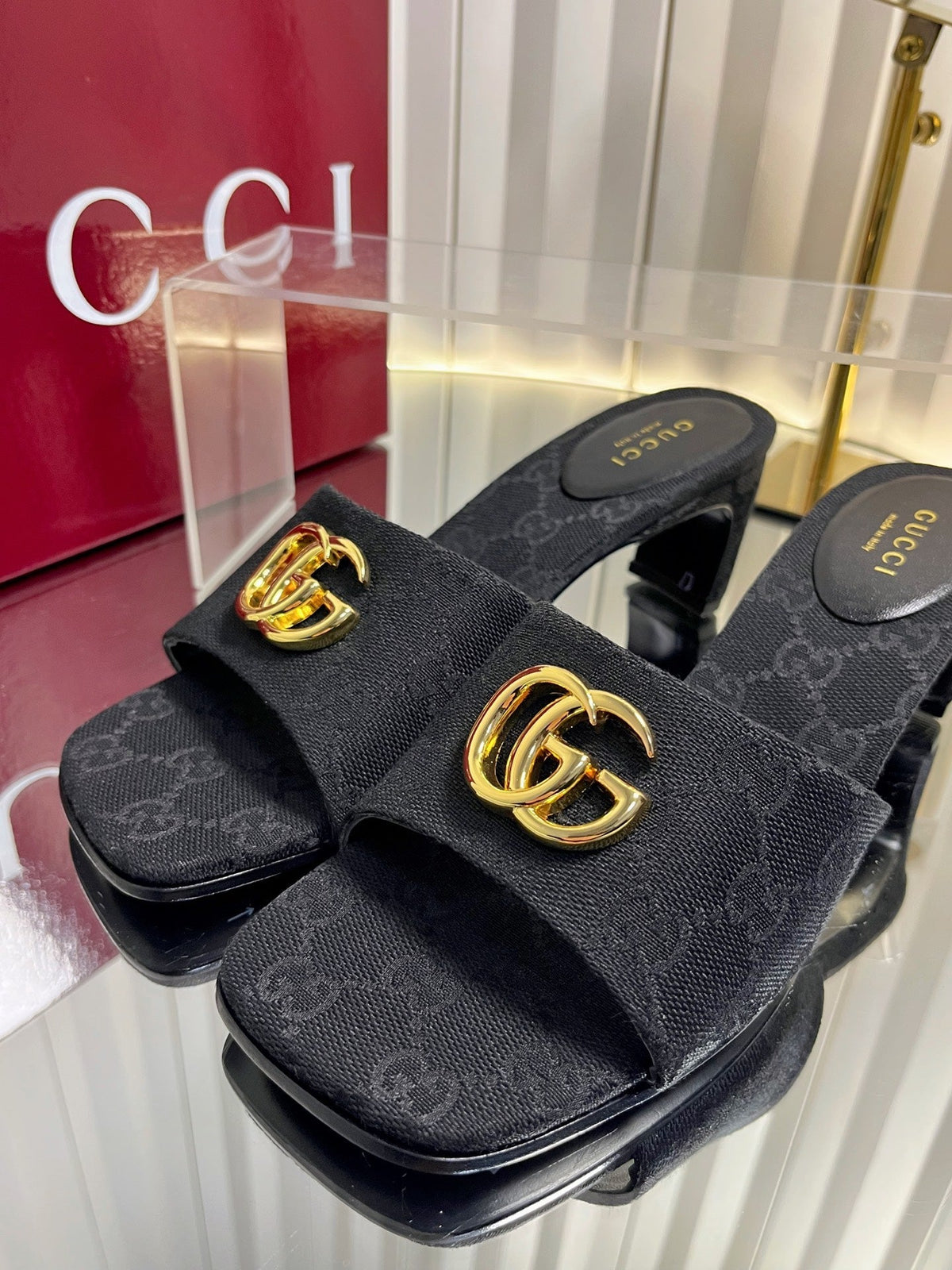 GG 26S Slippers 4.5cm Black Canvas 616452