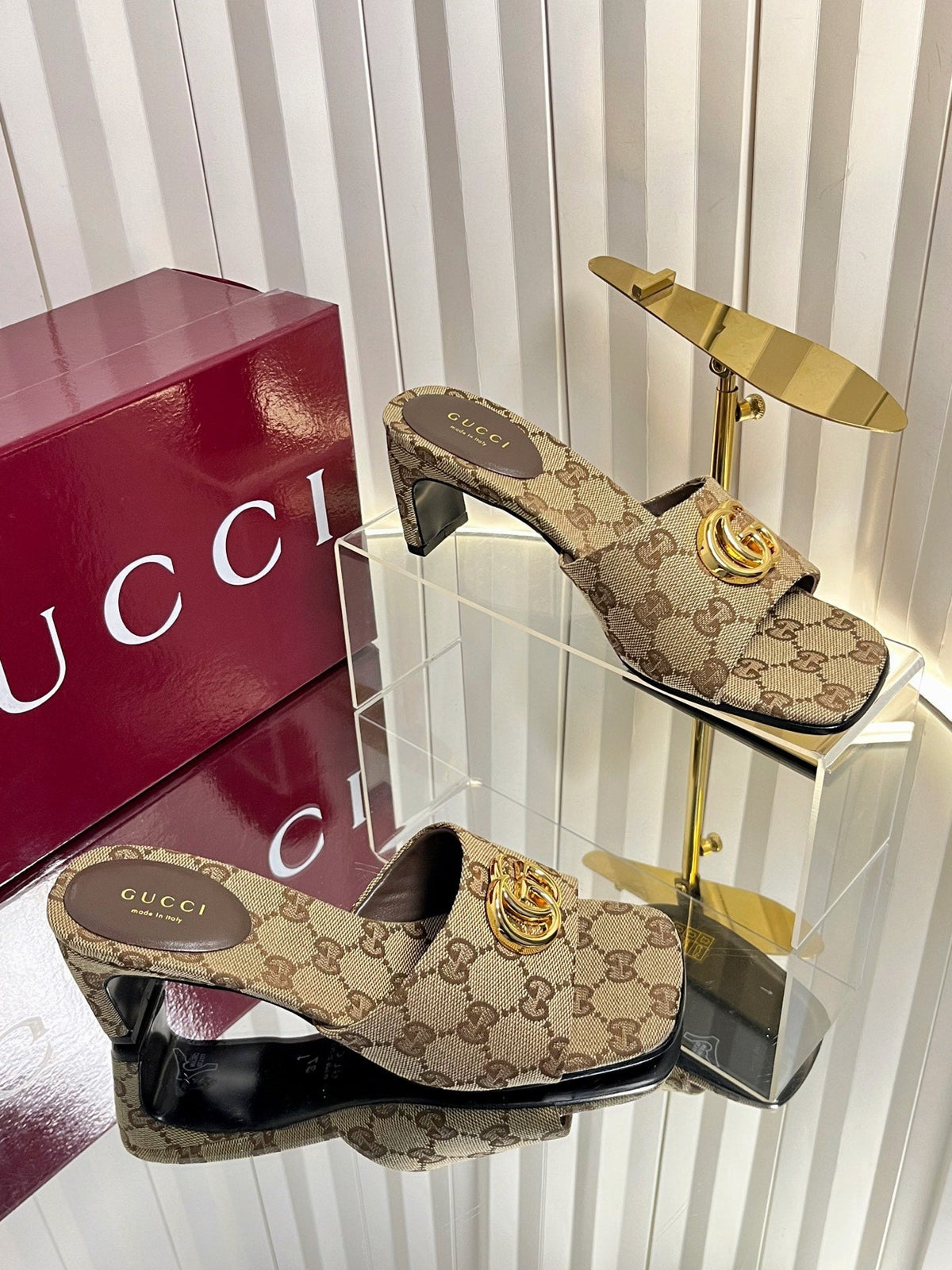 GG 26S Slippers 4.5cm Beige Canvas 616454