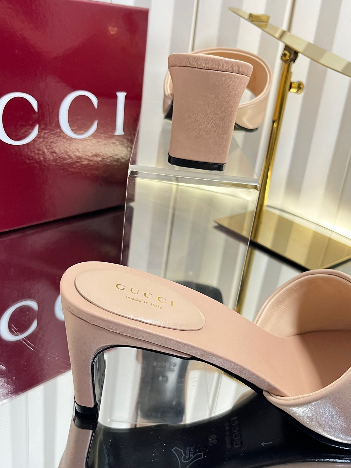 GG 26S Slippers 4.5cm Light Pink Leather 616456