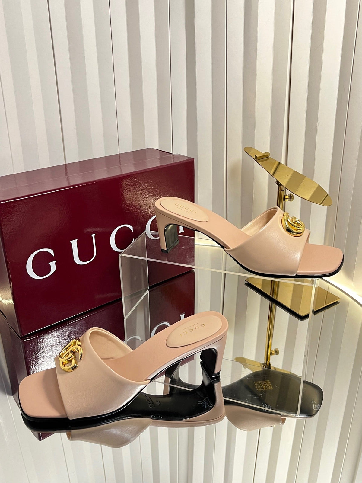 GG 26S Slippers 4.5cm Light Pink Leather 616456