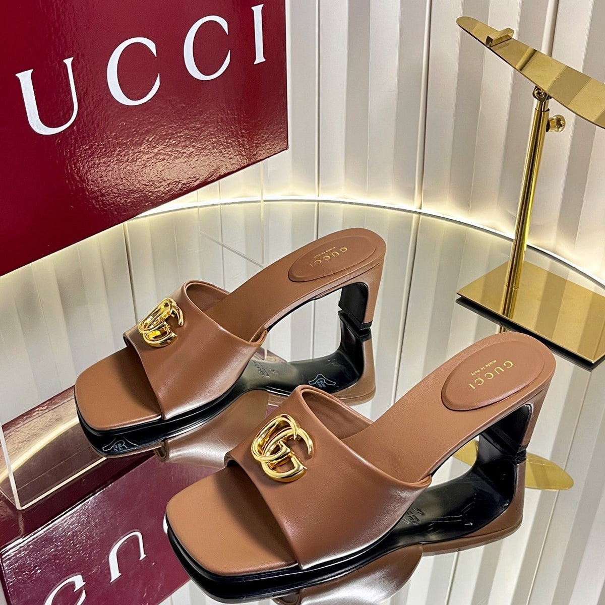 GG 26S Slippers 4.5cm Brown Leather 616457