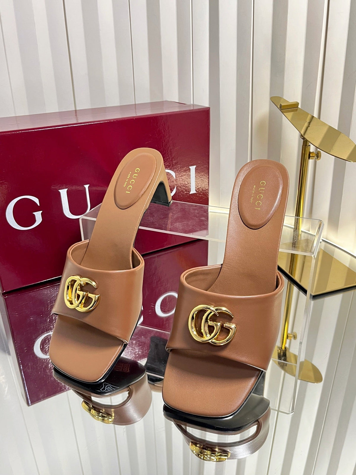 GG 26S Slippers 4.5cm Brown Leather 616457