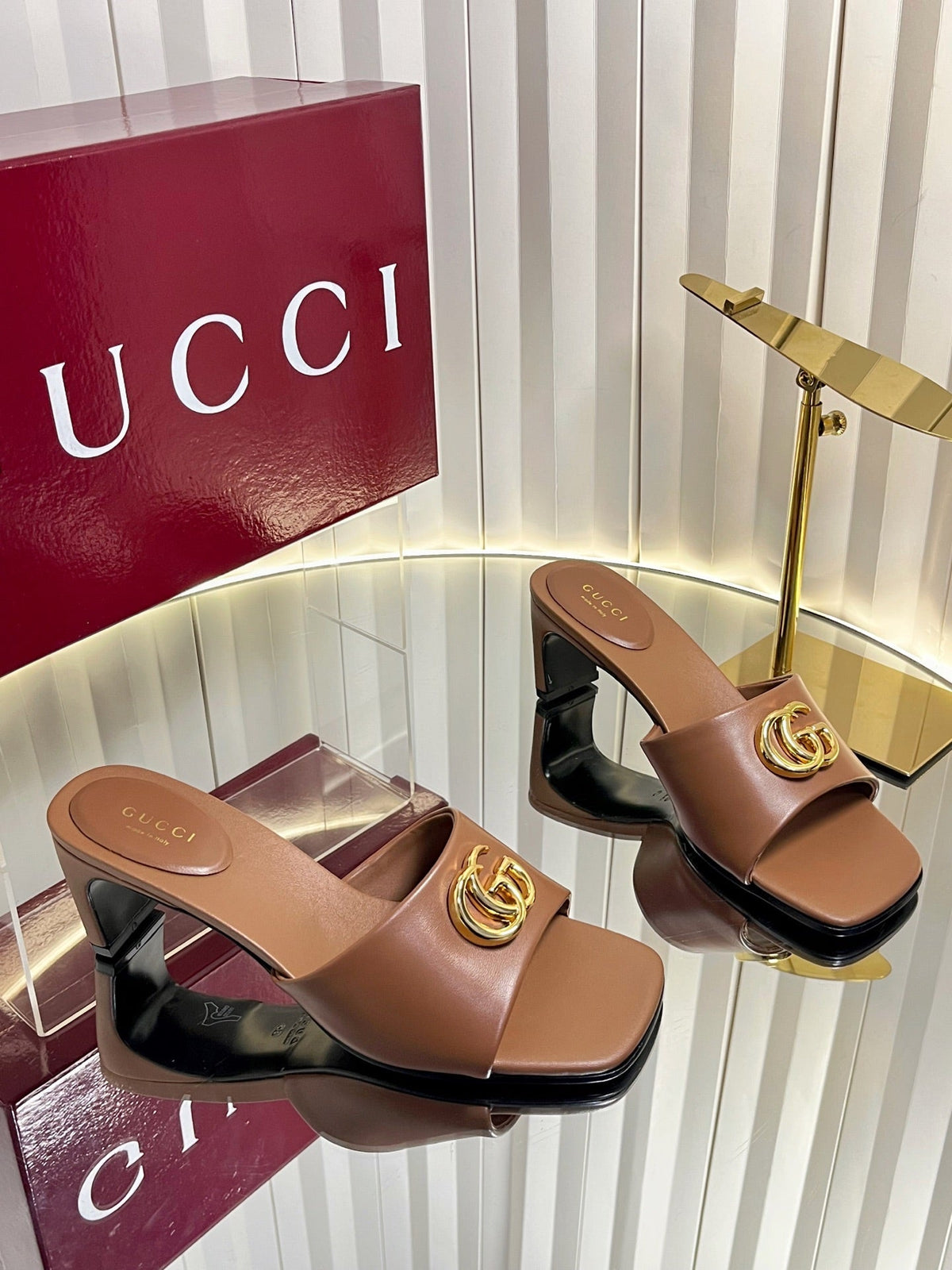 GG 26S Slippers 4.5cm Brown Leather 616457