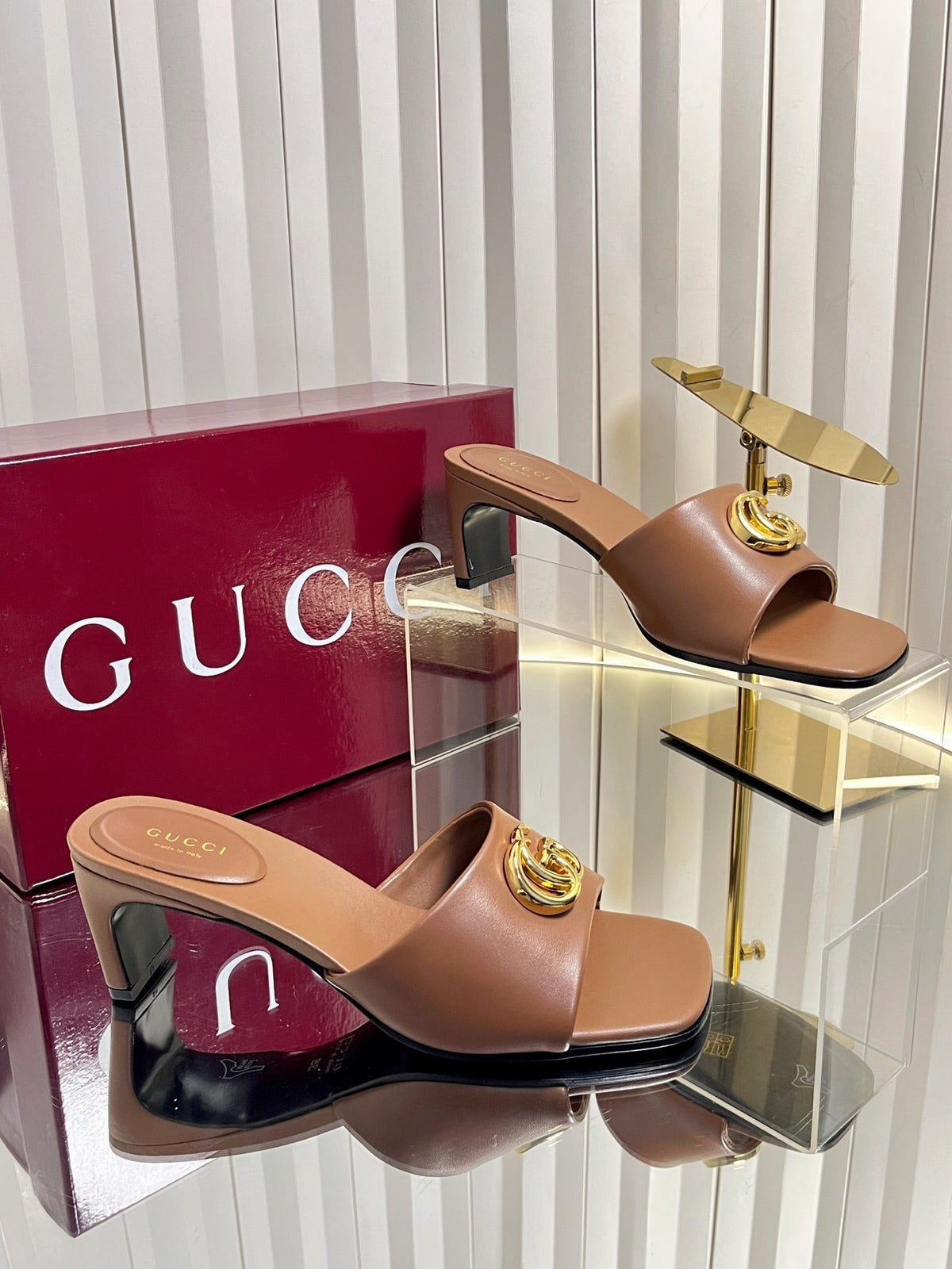 GG 26S Slippers 4.5cm Brown Leather 616457