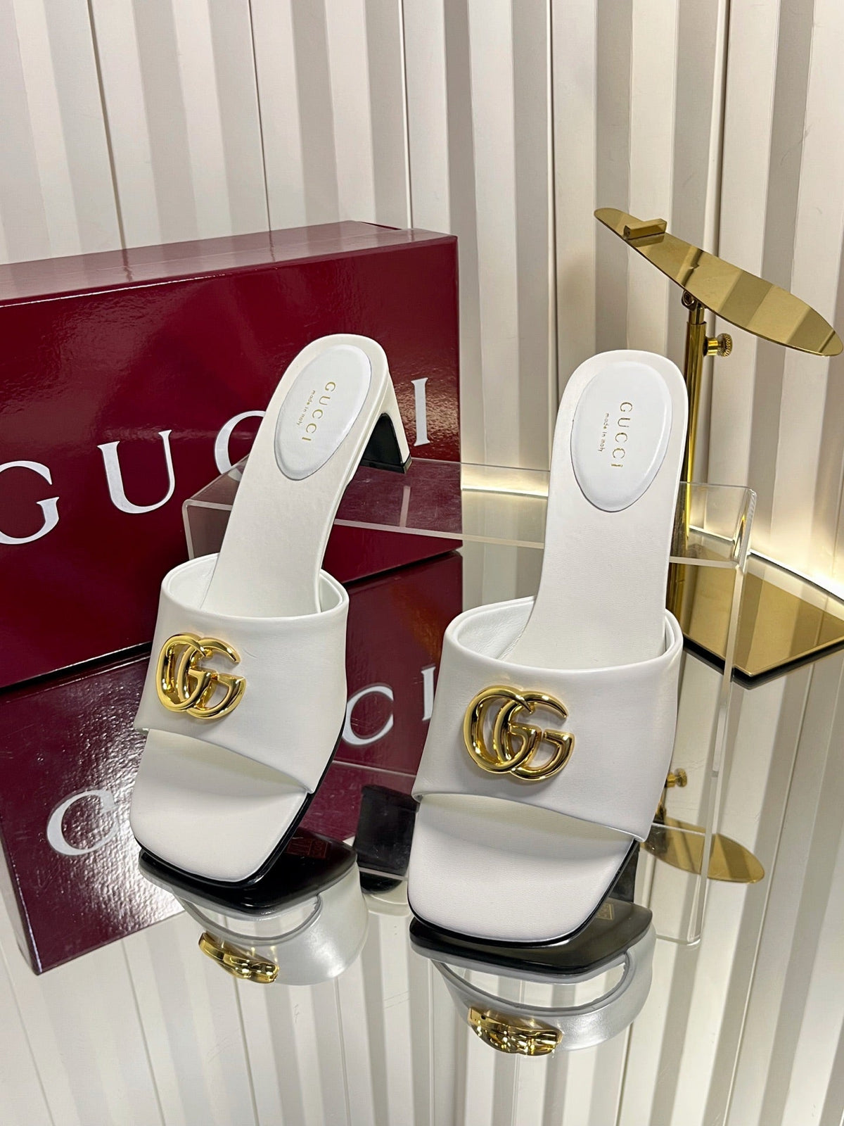 GG 26S Slippers 4.5cm White Leather 616458