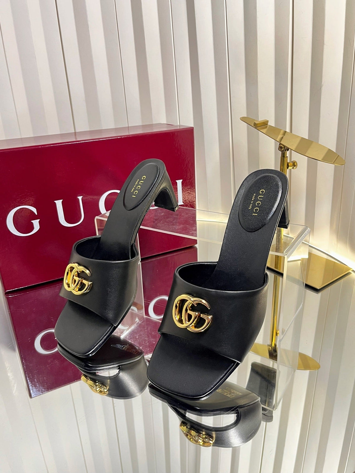 GG 26S Slippers 4.5cm Black Leather 616460