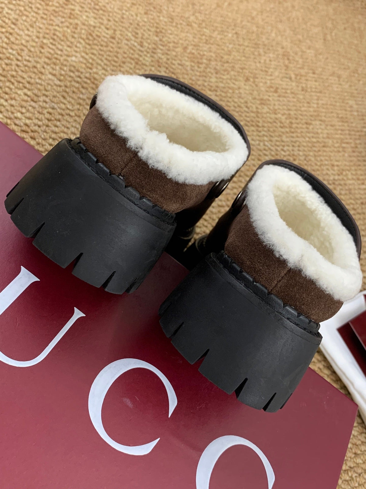 Gucci FW 25 Horsebit Suede Clog Brown Suede with Shearling 506448